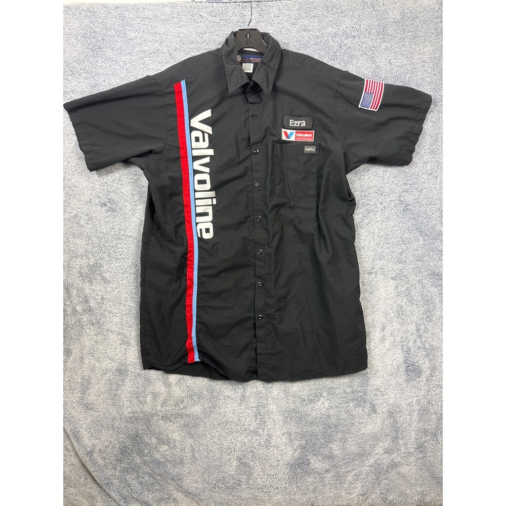 UniFirst Mens 17.5 Black Valvoline Work Shirt 150 Years Patch Mechanic Uniform